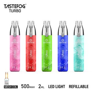 Original Tastefog Turbo Pluma vape desechable vacía con 10 ml E-líquido 800 Puff Vapes Pod 2 ml Pod rellenado 500 mAh Batería recargable 5 colores 12 sabores Venta caliente