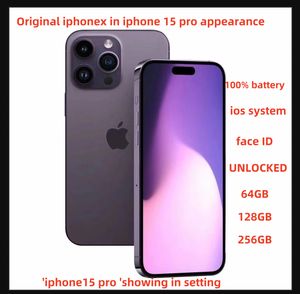 Déverrouillage d'origine authentique iPhone X dans l'iPhone 15 Pro Style Phone 4G LTE avec Face ID déverrouillé 15 Pro Box scellé 3G RAM 256 Go ROM OLED 100% Batterie