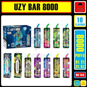 Original UZY Bar E Cigarette Puff 8000 10 Saveurs 18 ml Dispositif de stylo vape jetable rechargeable Pod Smok Vapes Kit 8000 bouffées NIC 0% 2% 3% 5% 1100Mah Batterie en stock