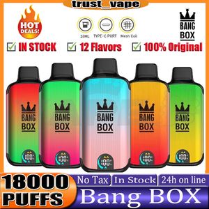 Bang Box 18000 Puffs Pouffle jetable 18K E Cigarettes 0% 2% 3% 5% 26ML POD PRÉFILET 850mAH Batterie rechargeable Écran intelligent VS Bang Box 18K King