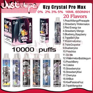 Original UZY Crystal Pro Max 10000 Puff Disposable E Cigarettes 1.2ohm Mesh Coil 16ml Pod Battery Rechargeable Electronic Cigs Puff 10K 0% 2% 3% 5% RBG Light Vape Pen Kit