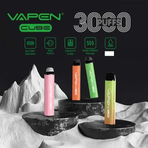 Original VAPEN CUBE 3000 Puff 3000 vape jetable e cigarettes 3k Kits de démarrage de vaporisateur portable 0% 2% 5% prérempli capacité 8ml 1000mah batterie vapes jetables
