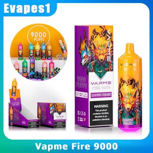 VapMe Fire 9000 Puffs Vape Disposable Vape 18Ml Pods de stylo profilé E Cigarette 0/2/3/5% NIC avec 850mAh 18 saveurs Battre de batterie rechargeable Vs Elfworld Zooy Bar