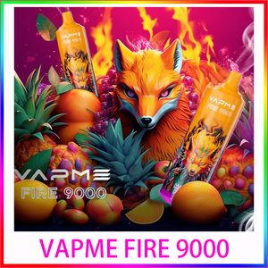 Original Vapme Fire 9000 Puffs E-cigarettes jetables 12 couleurs 2% 5% 600mAh Batterie rechargeable 18ml Pod prérempli Big Kit de vapeur Contrôle du flux d'air Bobine de maille crazvapes