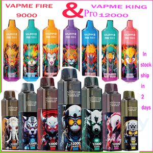 Stylo vape jetable original VAPME KING Pro 12K Puffs VS FIRE 9000 PUFFS Cigarettes 650 mAh Batterie Mesh Coil 20 ml Pod prérempli Big Vapor Kit 18 couleurs