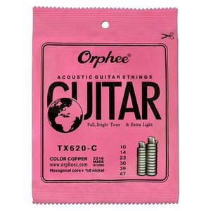 Orphee TX620-C 010-047 cuerdas de guitarra acústica núcleo Hexagonal + 8% níquel COLOR cobre tono brillante accesorios de guitarra Extra ligeros