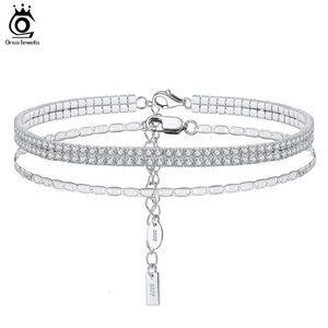 Orsa Jewels italien 925 Sterling Silver Sparkle Mirror 2 rangées Tennis cheville pour femmes bracelet à pied bijoux de bijoux SSA03 240408