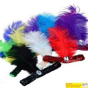 Diadema de plumas de avestruz Suministros para fiestas Flapper Sequin Charleston Disfraz Diademas Banda Pluma de avestruz Tocado elástico en venta