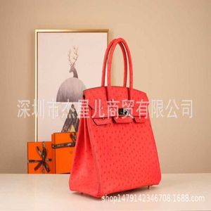 Sac à main d'autruche en cuir Zeng Famille Pure Pure Sac Cypress fabriqué à la main South Afrique du Sud Kk Skin 95 Chinois Red B25BK30