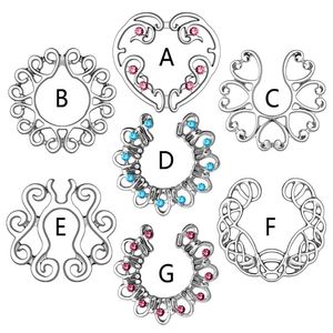 Autre 1 paire argent plaqué rose/lac bleu coeur rond gemme Clip sur faux anneau de mamelon anneaux Non Piercing bouclier bijoux de corps