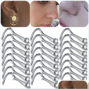 Other 100Pcs/Lot 20G 18G Nostril Piercings Crystal Piercing Nose Stud Percing Nez Stainless Steel Rings Nariz Jewelry Drop Delivery Dhqun