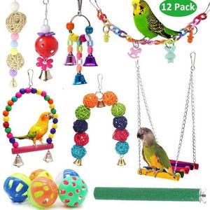 Autres fournitures d'oiseaux 12pcs jouets ensemble perroquet à mâcher balançoire pont suspendu jouet station bâton combinaison cage accessoires