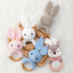 Otros suministros para pájaros juguetes para bebés Crochet Natural Teether Toy Wood Ring Shaker para niña