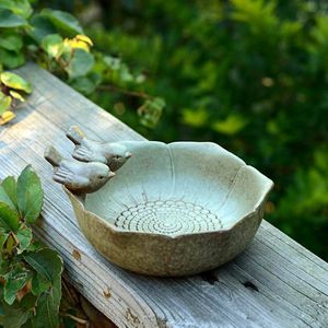 Otros suministros para pájaros Baños de nacimiento de cerámica Comedero de decoración de jardín Acuario de cerámica Acabado retro 230130