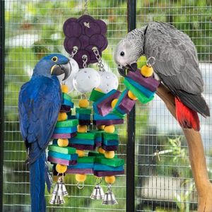Autres fournitures pour oiseaux coloré bloc de bois jouet Cage à mâcher perchoir debout pour petits grands oiseaux accessoires de cage à oiseaux morsure