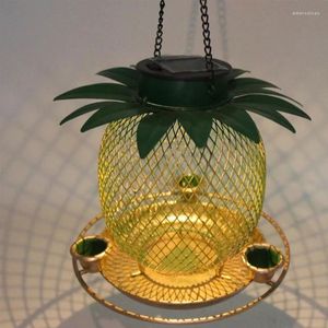 Autres fournitures d'oiseaux suspendus mangeoire à oiseaux solaire décoratif LED éclairage paysager décorations en métal pour jardin arrière-cour forme d'ananas