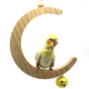 Autres fournitures pour oiseaux suspendus jouet en bois lune conception perroquet Cage balançoire pour perruche perroquets jouets support support pendentif