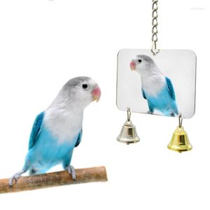 Otros suministros para pájaros Juguetes de espejo para loros Juguete de campana para mascotas Redondo en forma de corazón Opcional con escalera de color aleatorio Accesorios de suministro de ABS