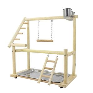 Other Bird Supplies Parrot Playstand Plays Stand Cockatiel Playground Wooden Perch Gym Ladder with Metal Feeder Plate Toy 230923