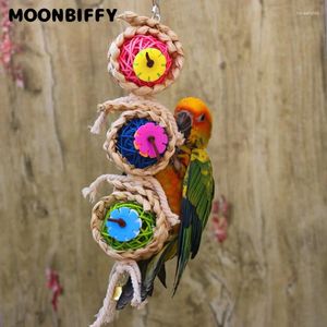 Autres fournitures d'oiseaux Jouets pour animaux de compagnie Morsures Accessoires de perroquet Grimper à mâcher Balançoire suspendue en cage avec articles de cloche pour animaux de compagnie