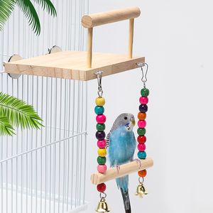 Other Bird Supplies Swing Toy Wooden Parrot Perch Stand Playstand with Chewing Beads Cage Playground for Budgie Birds 230711