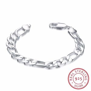Otras pulseras Lekani Fashion 925 Sterling Silver Bracelet 12mm Wide Men's Figaro Chains 21cm For Women Fine Jewelry PulseirasOther