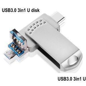 Autres pièces de téléphone portable USB3.0 3In1 USB Flash Drive 256G 128GB 64GB 32GB 16GB 8GB pour tablette Type-C Android XS Max Porte-clés U Disk 3 Dhoyt