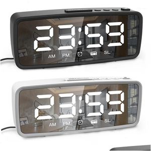 Autres horloges Accessoires FM Radio LED Réveil numérique Sn 3 réglages de luminosité 12/24 heures USB maquillage miroir électronique Drop D Dhwmz