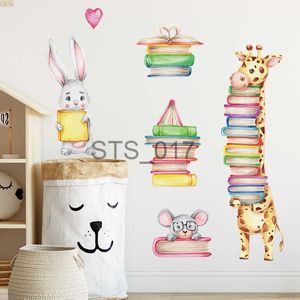 Other Decorative Stickers Giraffe Rabbit with Book Wall Stickers Nursery Decor Kids Reading Room Decoration Student Library Decal room Mural Posters x0712