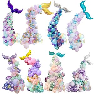 Otras pegatinas decorativas Mermaid Ocean Series Globo Garland Arch Kits Chorme Blue Green Latex Ballons Wedding Birthday Party Decors Baby Shower Globos 230110