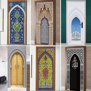 Autres autocollants décoratifs PVC auto-adhésif amovible musulman arabe porte autocollant Allahu islamique papier peint salon décor 3D décalcomanie mur 230508