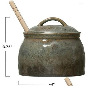 Autre vaisselle vaisselle pot de miel avec trempette en bois vernis réactif vert et bleu ensemble de 2 chacun variera livraison directe maison GA Dhw3O