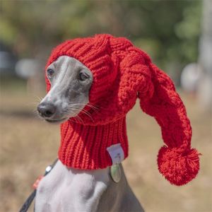 Other Dog Supplies Whippet Winter Woolen Hat Red Pet italian Greyhound Christmas Gift With Fur Ball 231211