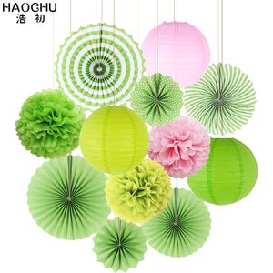 Otros suministros para fiestas de eventos 12pcs / set Ventilador de papel recortado Molinetes Colgando Artesanía Tejido Pom Poms Flor Bola Linterna Boda Cumpleaños Decoración 221128