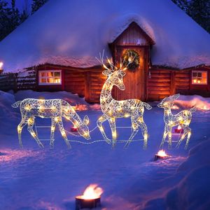 Autres fournitures de fête d'événement 3PC Lighted Deer Renne Famille Décor de Noël avec des lumières LED Illuminez Bucks Doe et Fawn Cour intérieure ou extérieure 230921