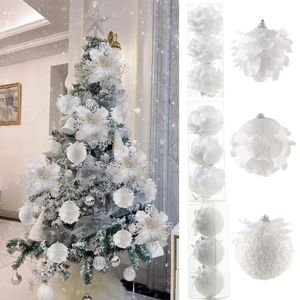 Autres fournitures de fête d'événement 3pcsBox 8cm Ornements d'arbre de Noël Boules de forme de pétale blanche Boule de neige en mousse Pendentifs suspendus de Noël Année Décor Navidad 231017