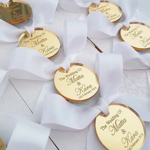 Otros suministros para fiestas de eventos 50 * Etiqueta personalizada Tarjeta de mesa grabada Espejo Acrílico Redondo Moneda Mesa Decoración Círculo Favor Etiqueta Boda Compromiso Novia Bautismo 231202