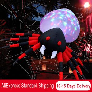 Autre épreuve de fête d'événement fournit 8 pieds Halloween Inflatables Giant Red Spider Back-In Light Swirling LED Faire des décorations de fête pour le jardin extérieur Lawn 230812