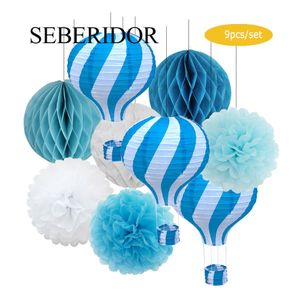 Autre fête des événements fournit des places rose bleu ensemble de ballon à air en forme de papier lanterne tissu pompom niche 12 