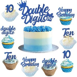 Autres fournitures de fête d'événement Cheereveal Blue 10e anniversaire Décorations de gâteau Double chiffres Cupcake Topper pour garçons dixième 230919