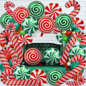 Autres fournitures de fête d'événement Fournitures de ballons de bonbons de Noël Kit Cane Swirl Foil Rouge Vert Mylar Bonbons sucrés pour anniversaire 231011