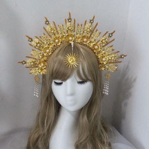 Otro evento Suministros para fiestas Couronne Crown Diadema Golden Halo Accesorios para el cabello Mary Goddess Wedding Headwear Disfraz de Halloween Lolita