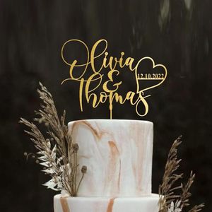 Autres fournitures de fête d'événement Personnalisez le gâteau de mariage en bois pour le marié et la mariée Mr Mrs Gold Acrylic Cake Topper Rustic Engagement Festive Party Supplies 230615