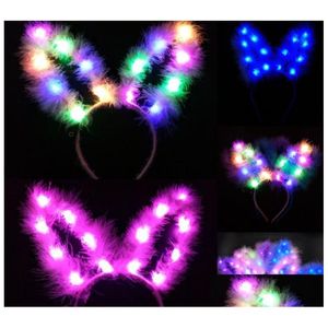 Otros suministros para fiestas de eventos Glowbunny LED Orejas de conejo Diadema - Accesorio para el cabello iluminado para mujeres con plumas para bodas Cumpleaños An Dhvv0