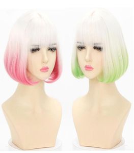 Autre événement Fourniture de fête Gradient White Pink Wig Harajuku Hair cool Green Brown Short Kawaii Lolita Adult Chic Girls 4743718