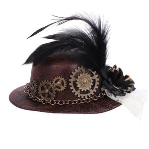 Otro evento Suministros para fiestas Halloween Gótico Mini Sombrero de copa Steampunk Engranajes Cadena Pluma Cosplay Clip para el cabello N58F
