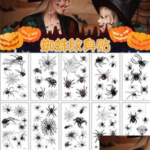 Autres fournitures de fête d'événement Halloween Spider Tattoo Stickers 3D Horreur à trois niveaux Funny Mascarade Décoration Zombie Scars Wound Dhrev