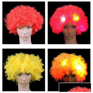 Autres fournitures de fête d'événement LED Couvre-chef Flash Explosion Tête Perruque Bal Clown Fans Carnaval Cap Chapeau Fan Adt Enfant Cheveux Bouclés P Dhy2O