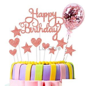 Autre épreuve de fête d'événement Stars Love Stars Happy Decoration Heart Balloon Birday Birthday Cake Decor Card TH0734 Drop Livrot H.