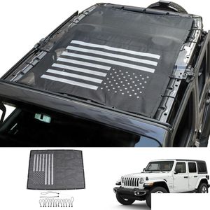 Otros accesorios exteriores Malla negra Parasol Techo Red Bandera de EE. UU. Para Jeep Wrangler Jl Jlu Agregar accesorios exteriores de 4 puertas Entrega directa Dhkml